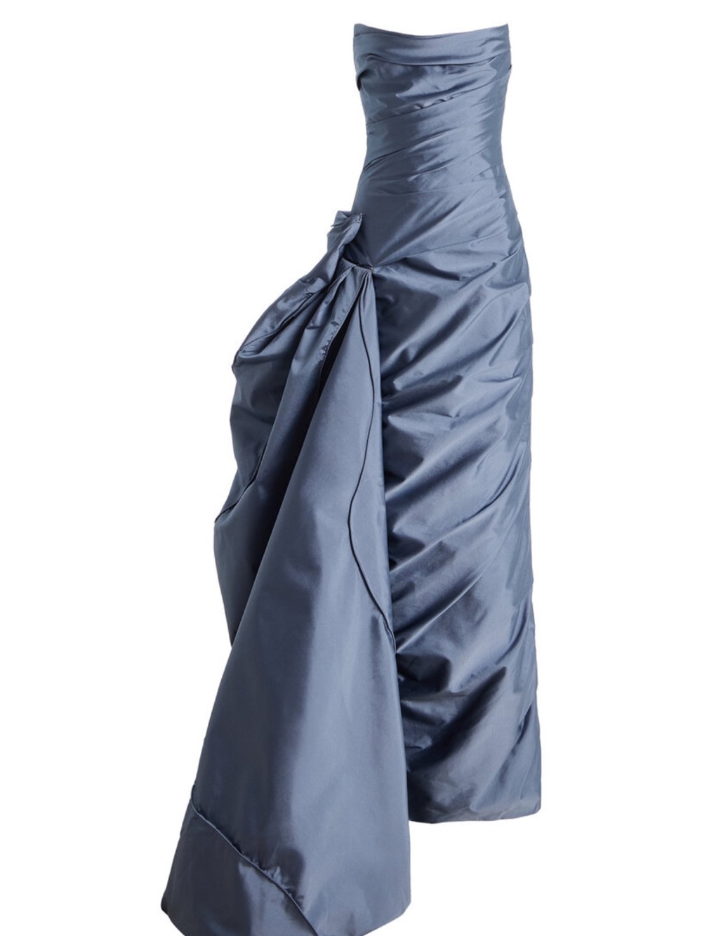 Elegant Strapless Slate Blue Evening Gown with Draped Side Detail